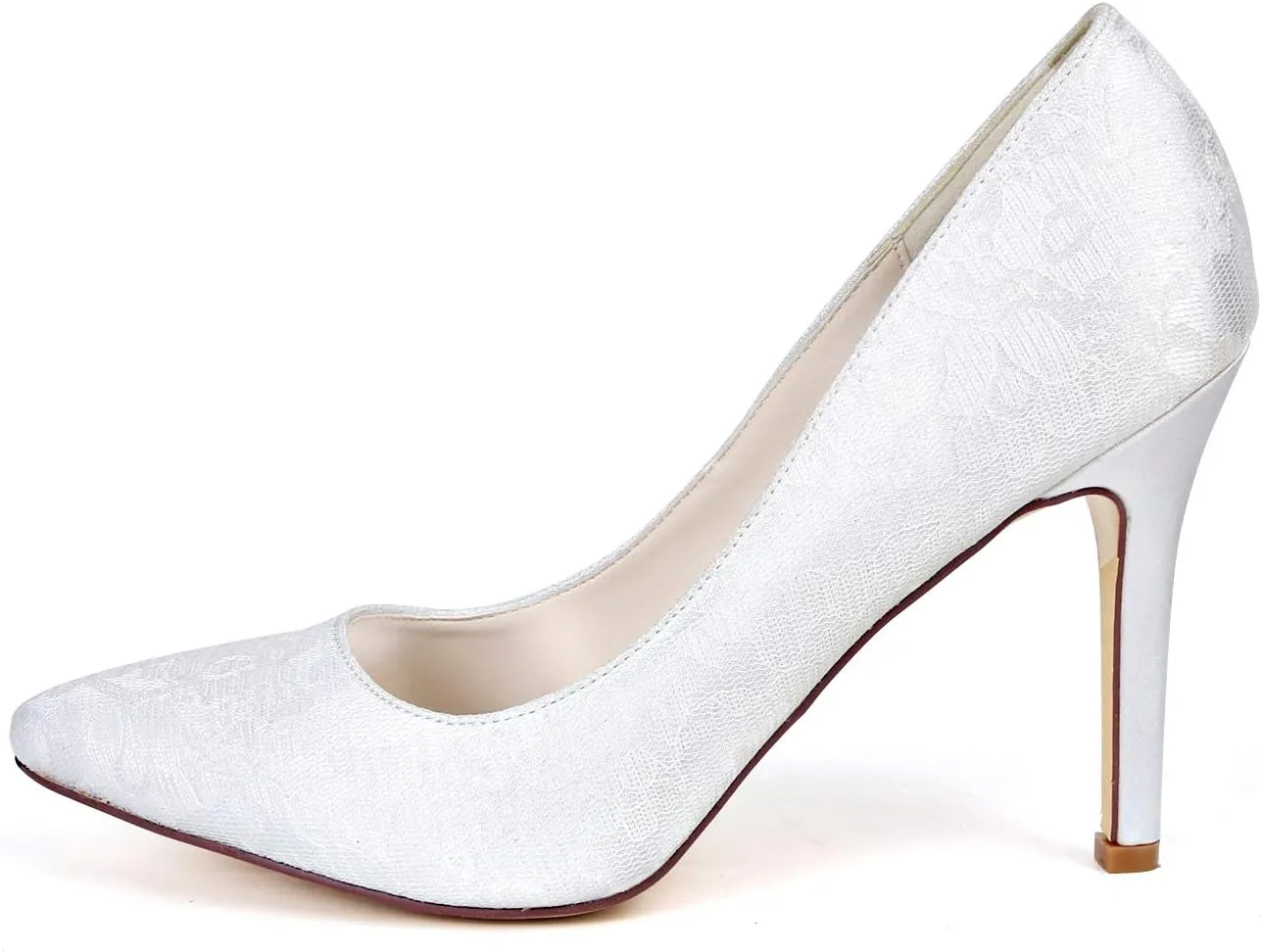 Ivory Lace Bridal Wedding Shoes Pointed Toe 3.7 Inches Stiletto Heel Smart Slip on Pump