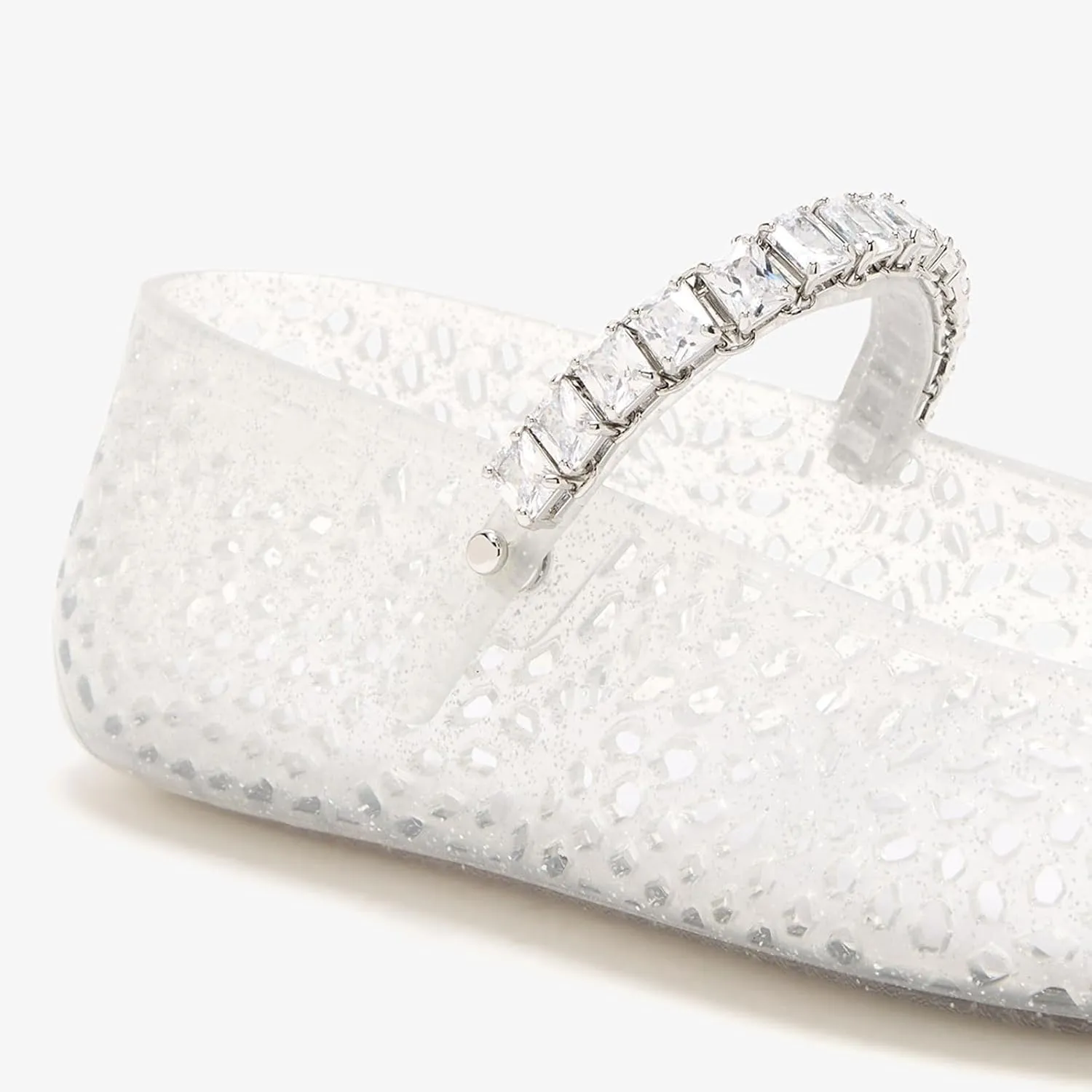 Jelly Mesh Flats for Women Slip On Round Toe Buckle Strap Jellies Flats Hollow Clear Beach Jellies Sandals