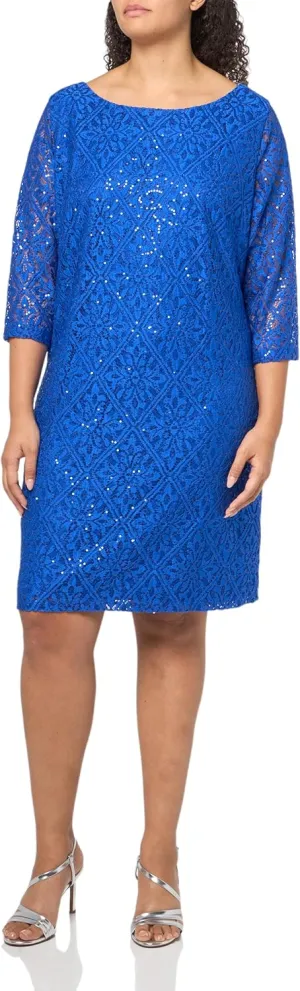 Jessica Howard Size Womens 3/4 Sleeve Lace Shift Dress, Royal, 22 Plus