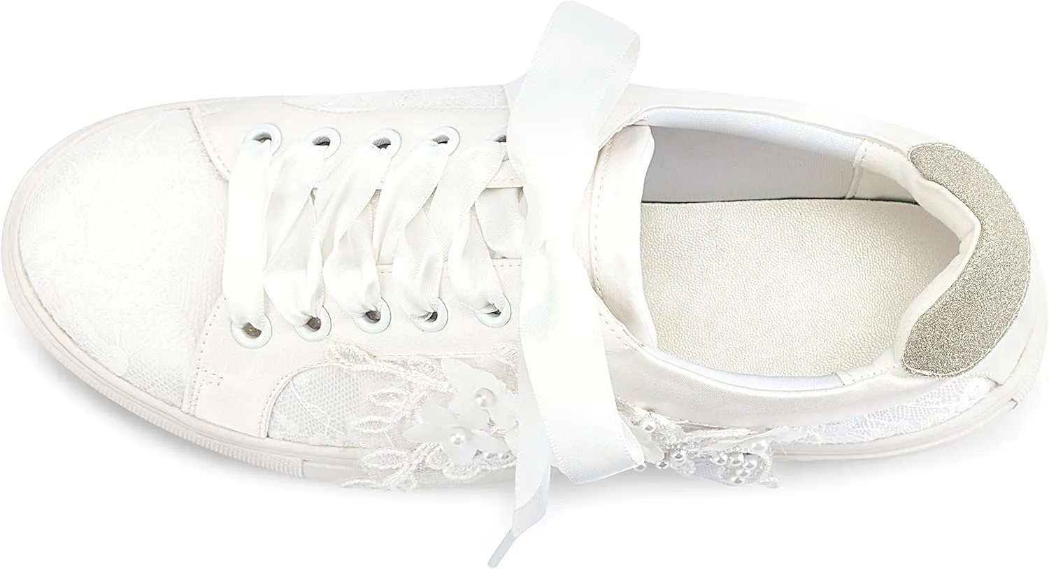JIAJIA 8837A Wedding Shoes Bridal Sneakers Flats Bride Tennis Shoes Flowers Lace Sneakers