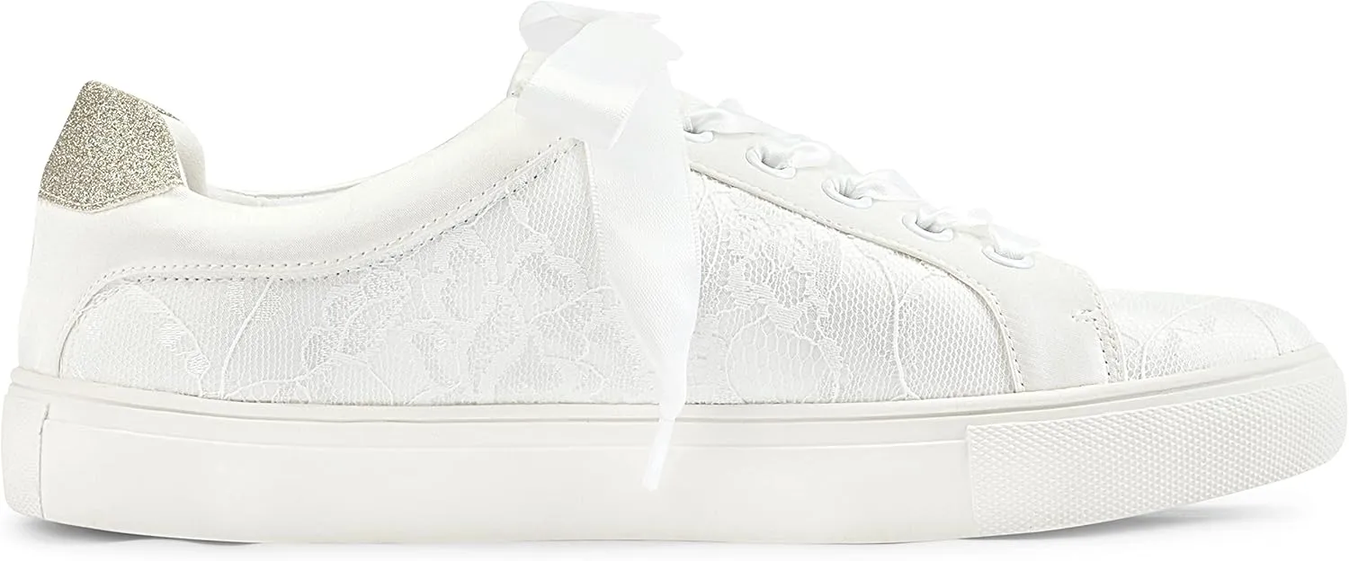 JIAJIA 8837A Wedding Shoes Bridal Sneakers Flats Bride Tennis Shoes Flowers Lace Sneakers