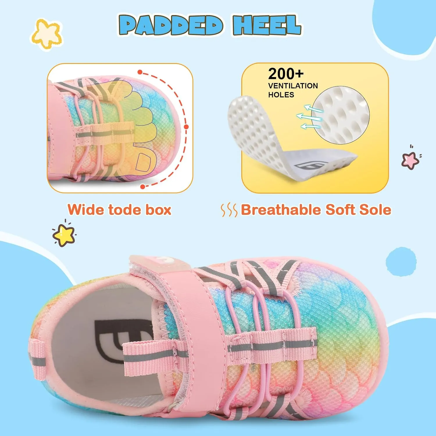 JOINFREE Toddler Sandals Boys Girls Breathable Closed Toe Water Beach Sandals Kids Wide Barefoot Summer Water Shoes Baby Walking Sneakers