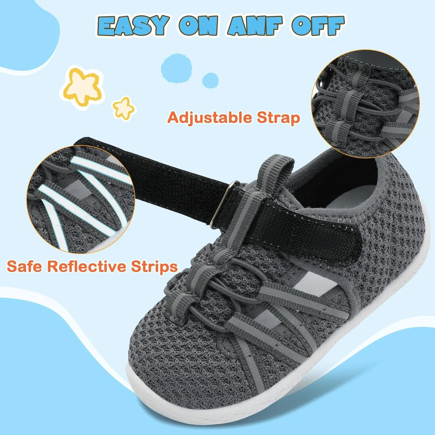 JOINFREE Toddler Sandals Boys Girls Breathable Closed Toe Water Beach Sandals Kids Wide Barefoot Summer Water Shoes Baby Walking Sneakers