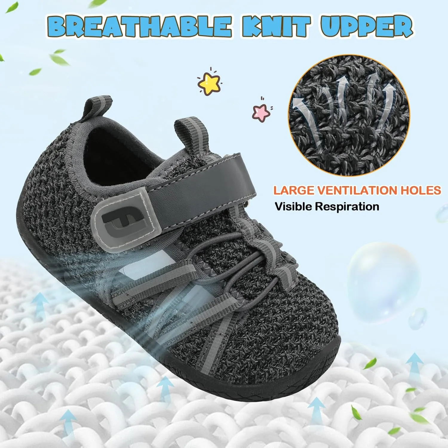 JOINFREE Toddler Sandals Boys Girls Breathable Closed Toe Water Beach Sandals Kids Wide Barefoot Summer Water Shoes Baby Walking Sneakers