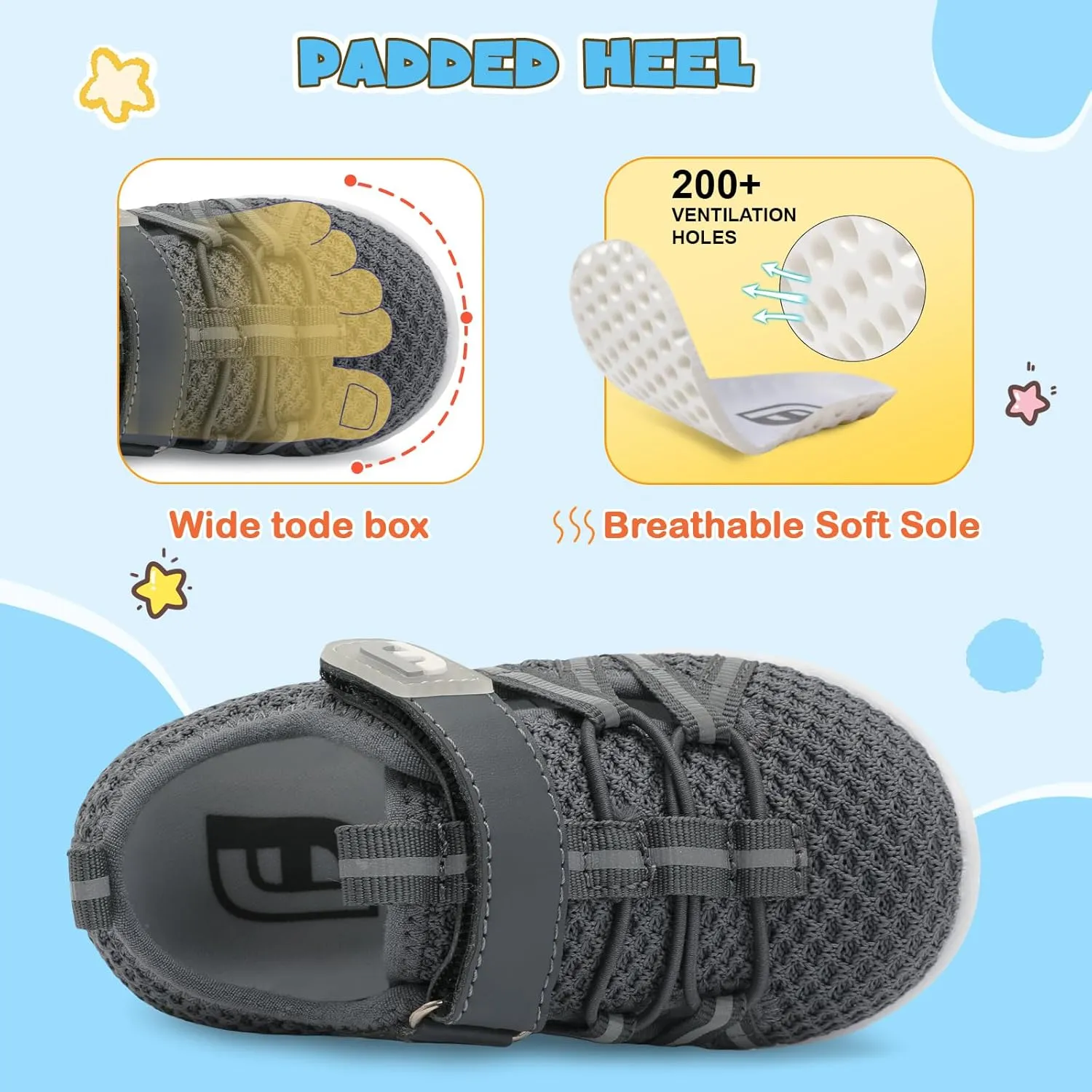 JOINFREE Toddler Sandals Boys Girls Breathable Closed Toe Water Beach Sandals Kids Wide Barefoot Summer Water Shoes Baby Walking Sneakers