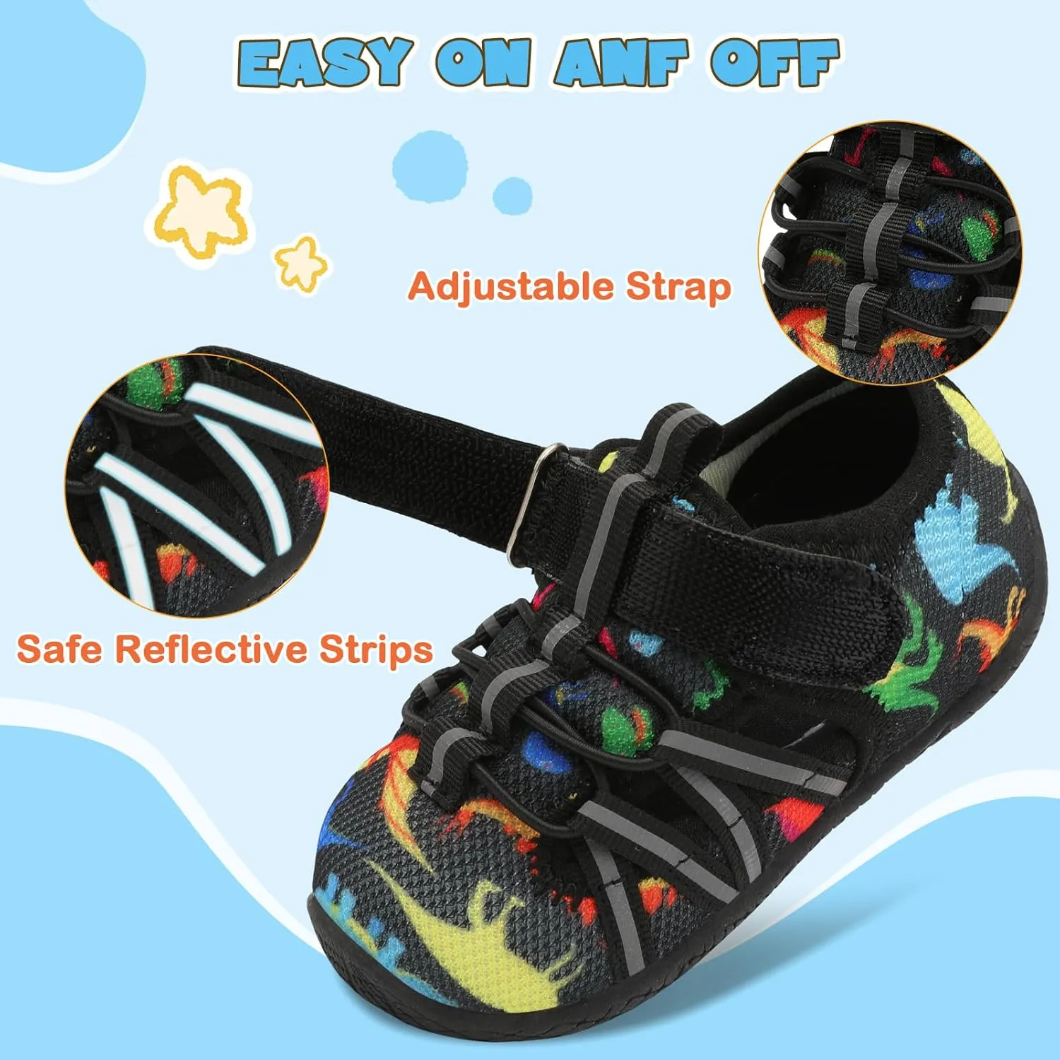 JOINFREE Toddler Sandals Boys Girls Breathable Closed Toe Water Beach Sandals Kids Wide Barefoot Summer Water Shoes Baby Walking Sneakers