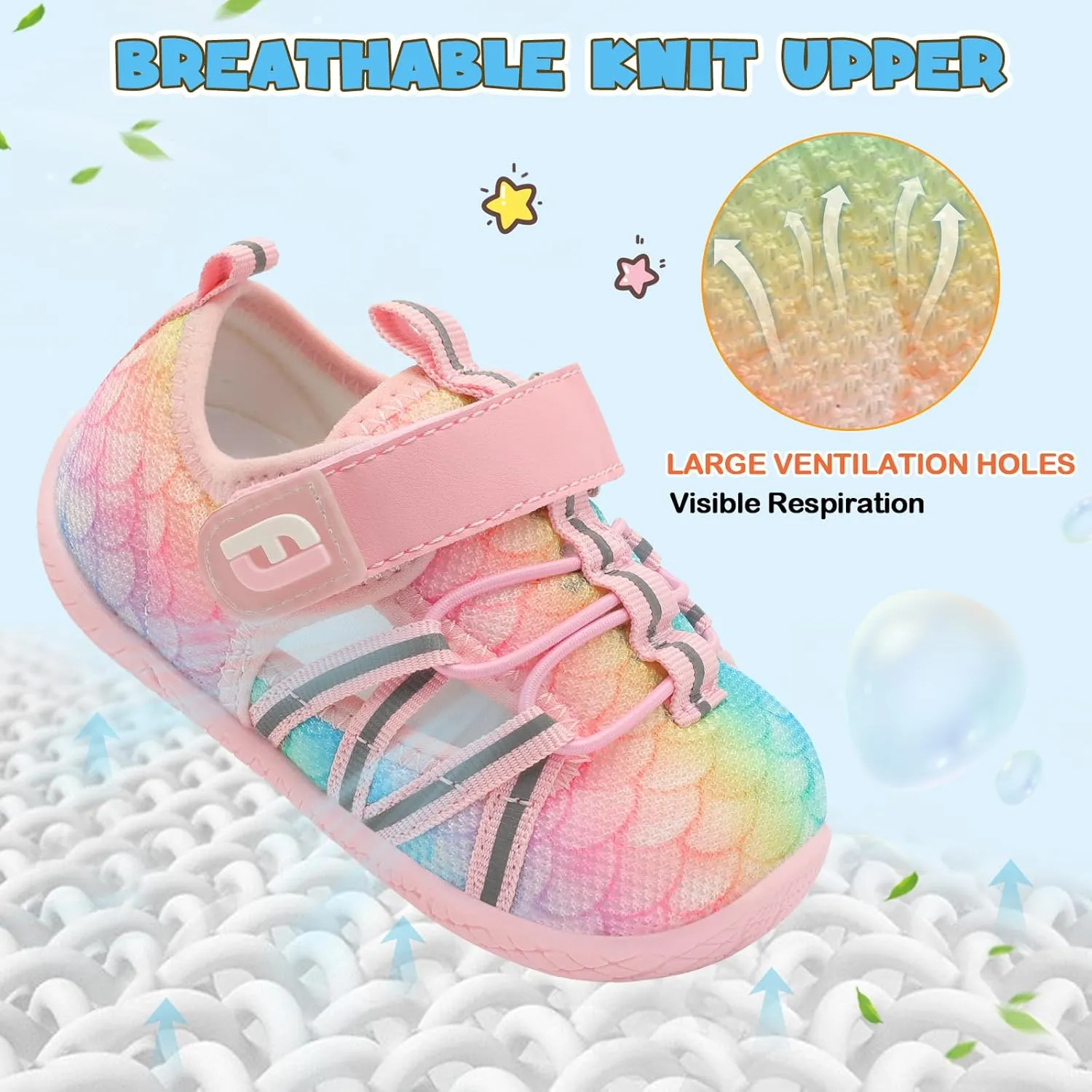 JOINFREE Toddler Sandals Boys Girls Breathable Closed Toe Water Beach Sandals Kids Wide Barefoot Summer Water Shoes Baby Walking Sneakers