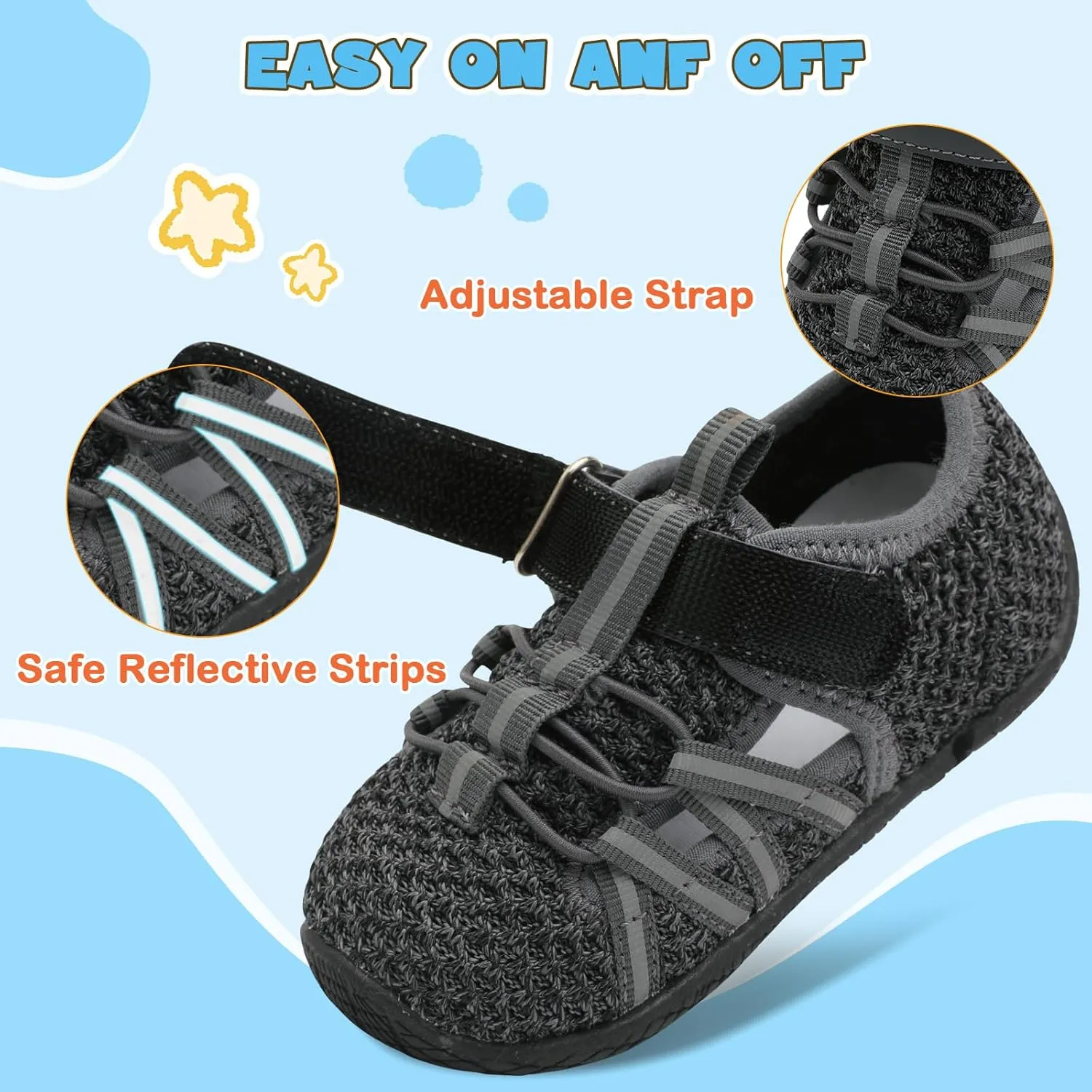 JOINFREE Toddler Sandals Boys Girls Breathable Closed Toe Water Beach Sandals Kids Wide Barefoot Summer Water Shoes Baby Walking Sneakers