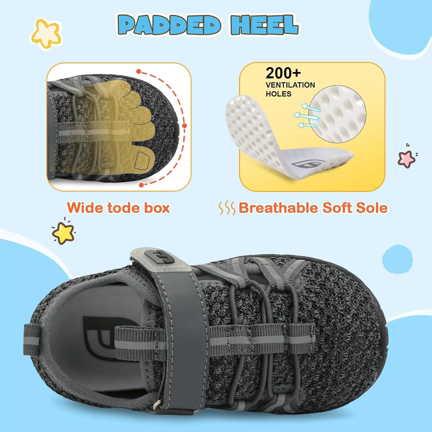 JOINFREE Toddler Sandals Boys Girls Breathable Closed Toe Water Beach Sandals Kids Wide Barefoot Summer Water Shoes Baby Walking Sneakers