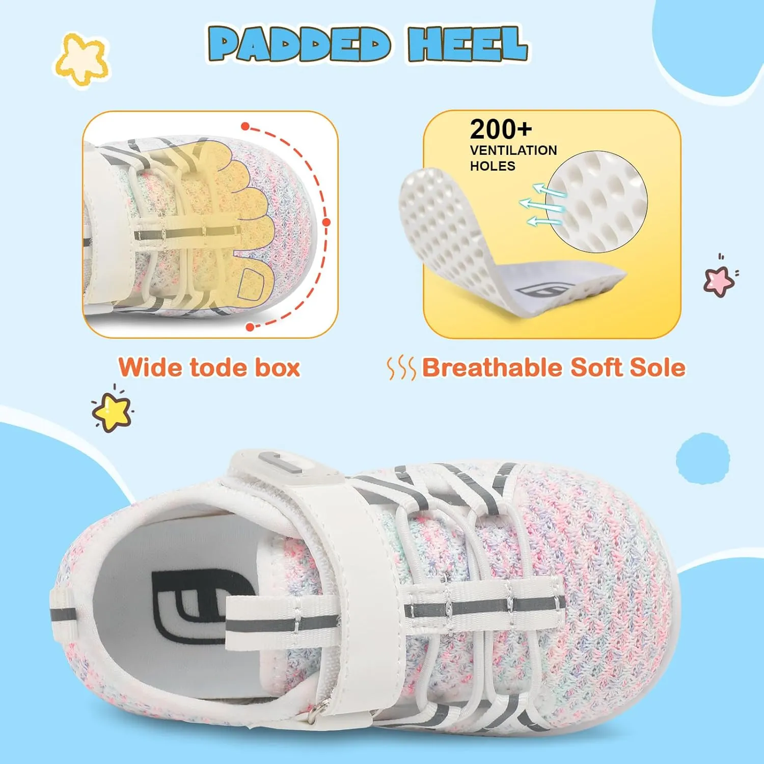 JOINFREE Toddler Sandals Boys Girls Breathable Closed Toe Water Beach Sandals Kids Wide Barefoot Summer Water Shoes Baby Walking Sneakers