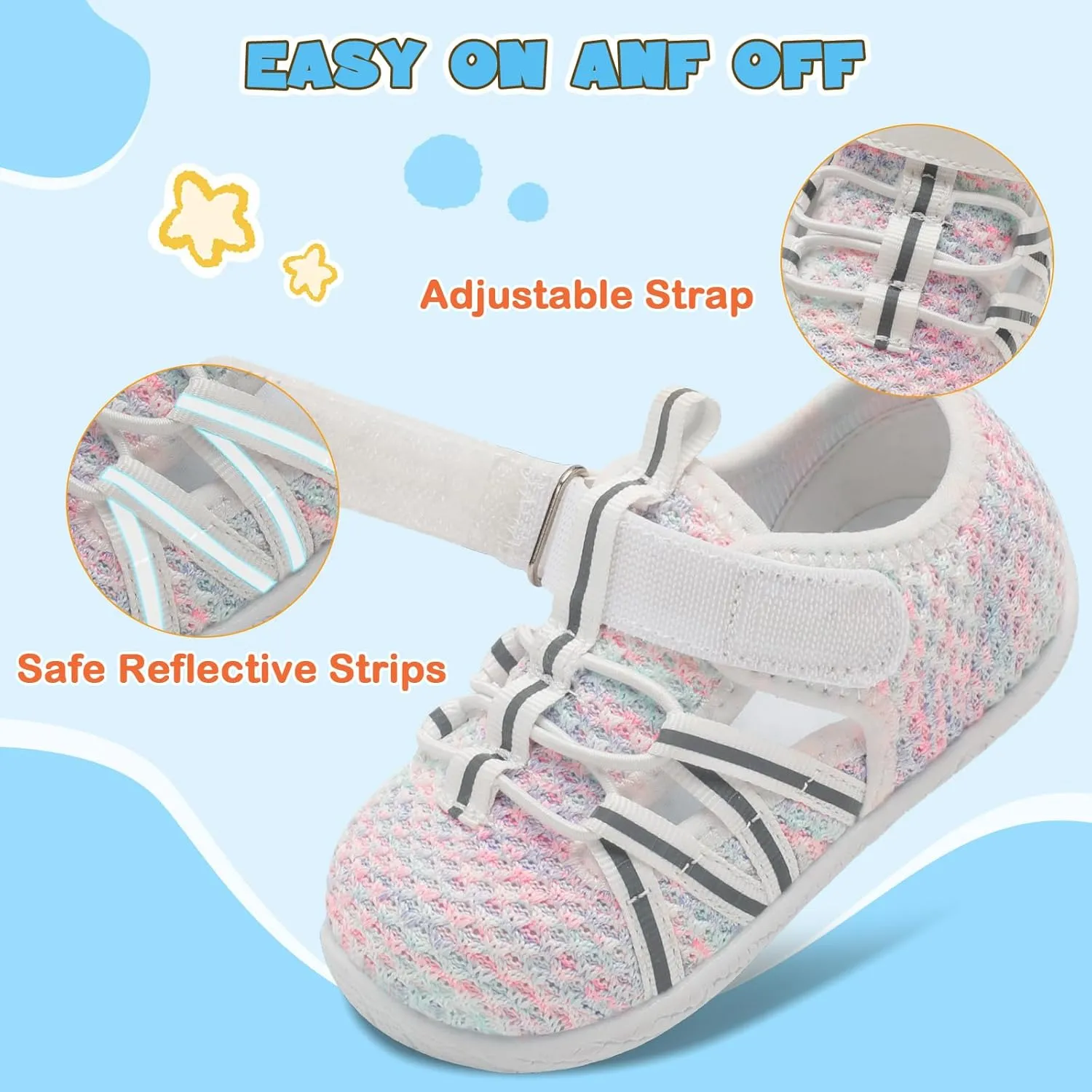 JOINFREE Toddler Sandals Boys Girls Breathable Closed Toe Water Beach Sandals Kids Wide Barefoot Summer Water Shoes Baby Walking Sneakers