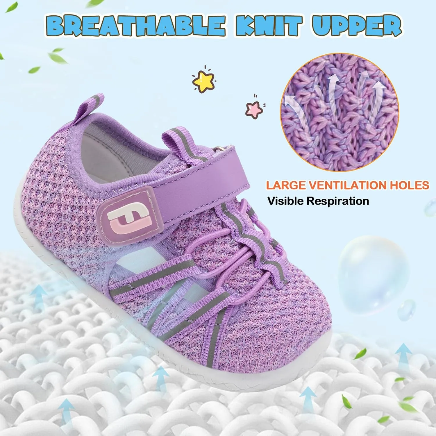 JOINFREE Toddler Sandals Boys Girls Breathable Closed Toe Water Beach Sandals Kids Wide Barefoot Summer Water Shoes Baby Walking Sneakers