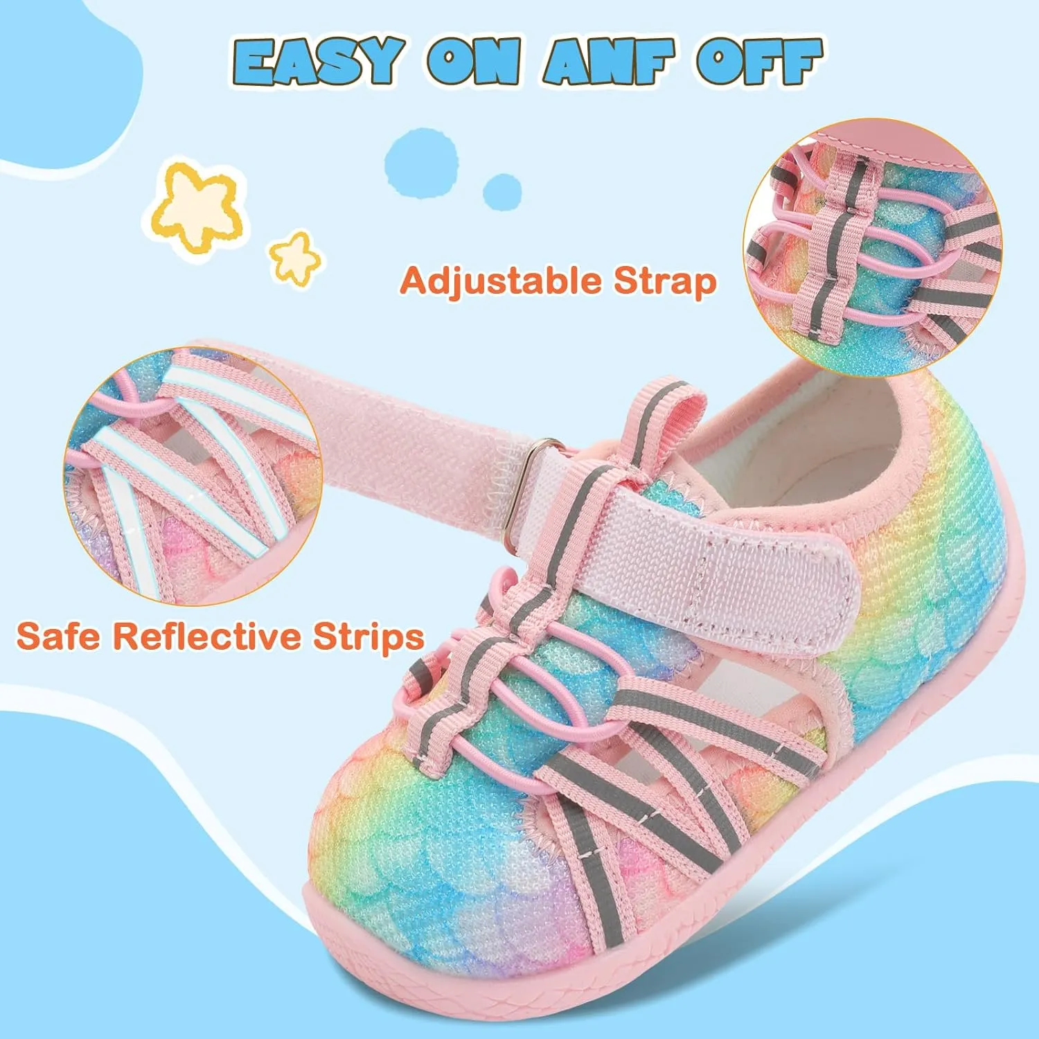 JOINFREE Toddler Sandals Boys Girls Breathable Closed Toe Water Beach Sandals Kids Wide Barefoot Summer Water Shoes Baby Walking Sneakers