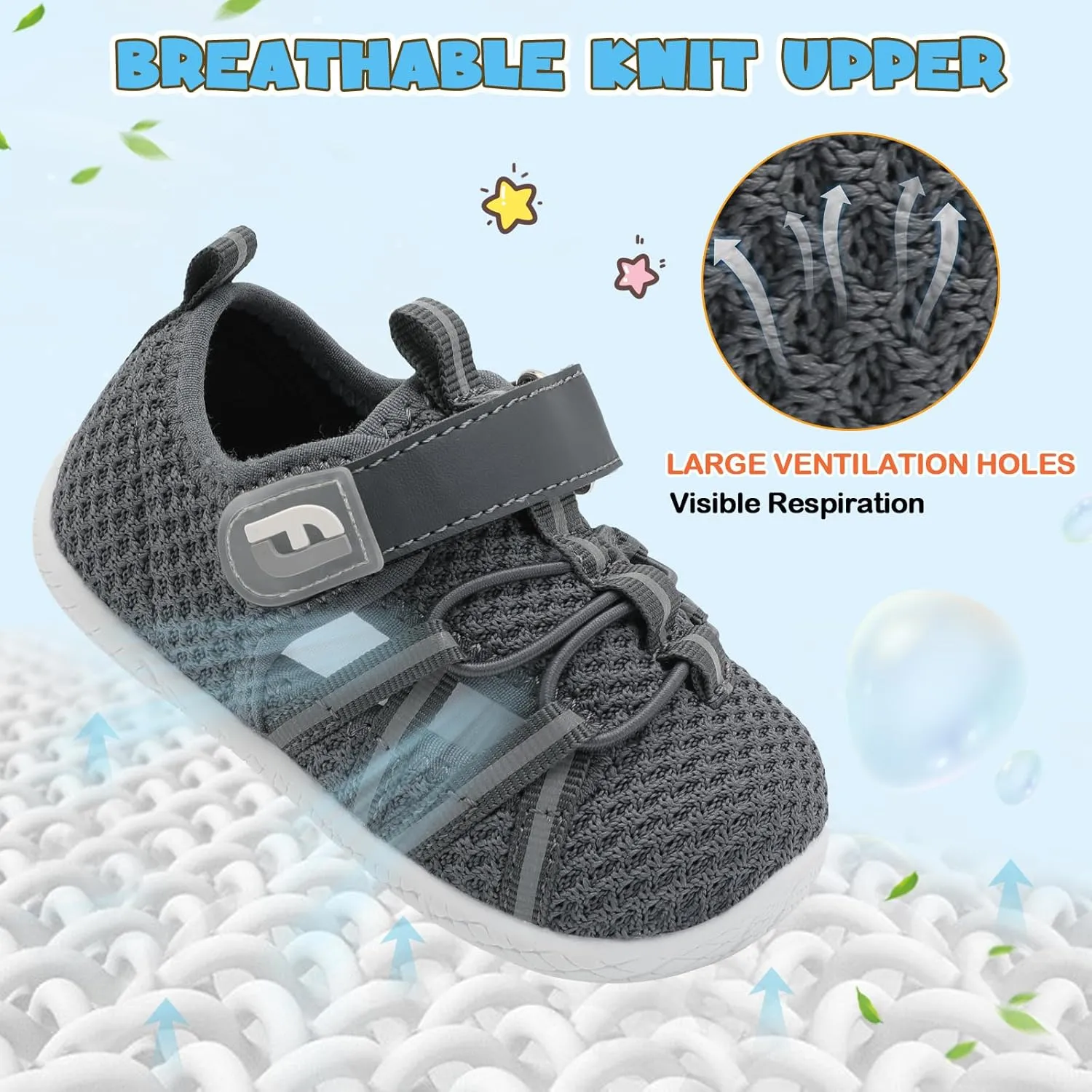 JOINFREE Toddler Sandals Boys Girls Breathable Closed Toe Water Beach Sandals Kids Wide Barefoot Summer Water Shoes Baby Walking Sneakers