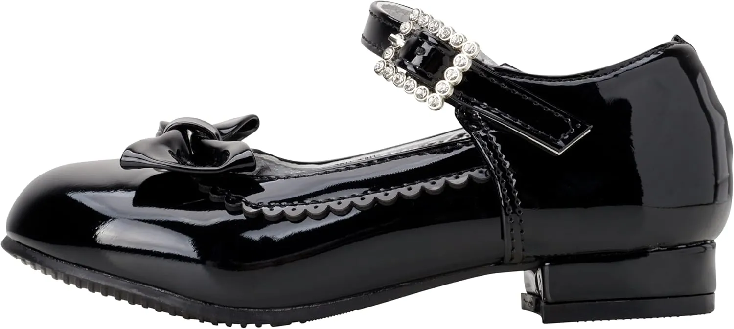 Josmo Girl's Dress Mary Jane Wedding Party Heels Ballerina Flower Shoes, Hook and Loop Buckle (Toddler