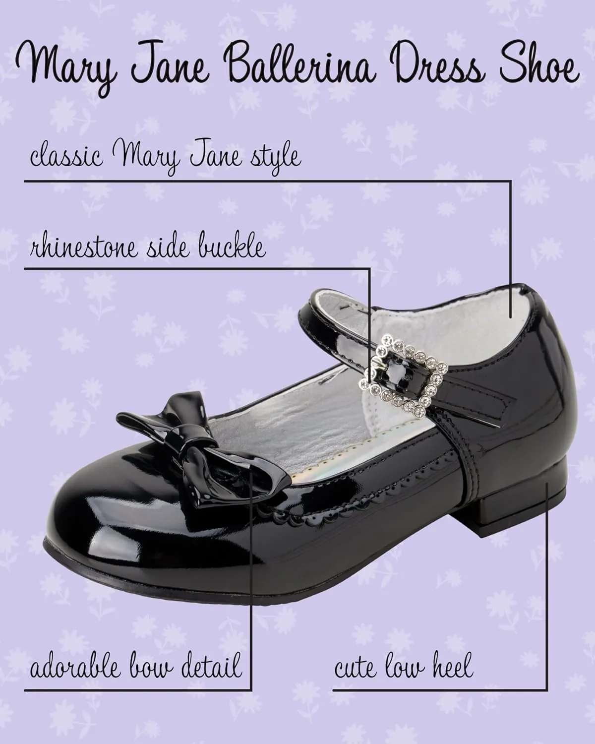 Josmo Girl's Dress Mary Jane Wedding Party Heels Ballerina Flower Shoes, Hook and Loop Buckle (Toddler