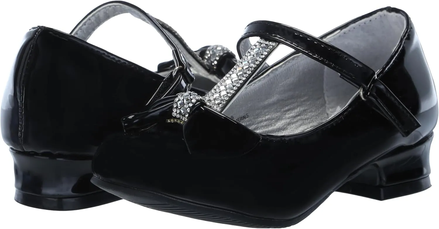 Josmo Girl's Dress Mary Jane Wedding Party Heels Ballerina Flower Shoes, Hook and Loop Buckle (Toddler