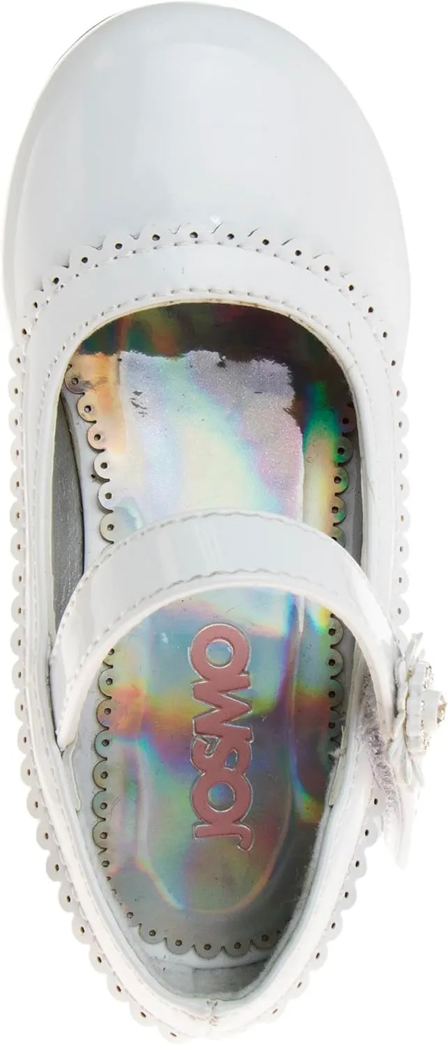 Josmo Girl's Dress Mary Jane Wedding Party Heels Ballerina Flower Shoes, Hook and Loop Buckle (Toddler