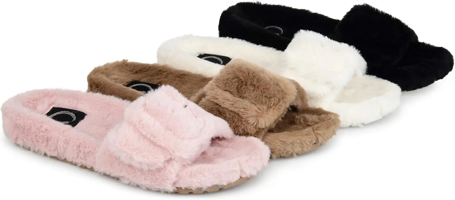 Journee Women's Faux Fur Shadow Slippers