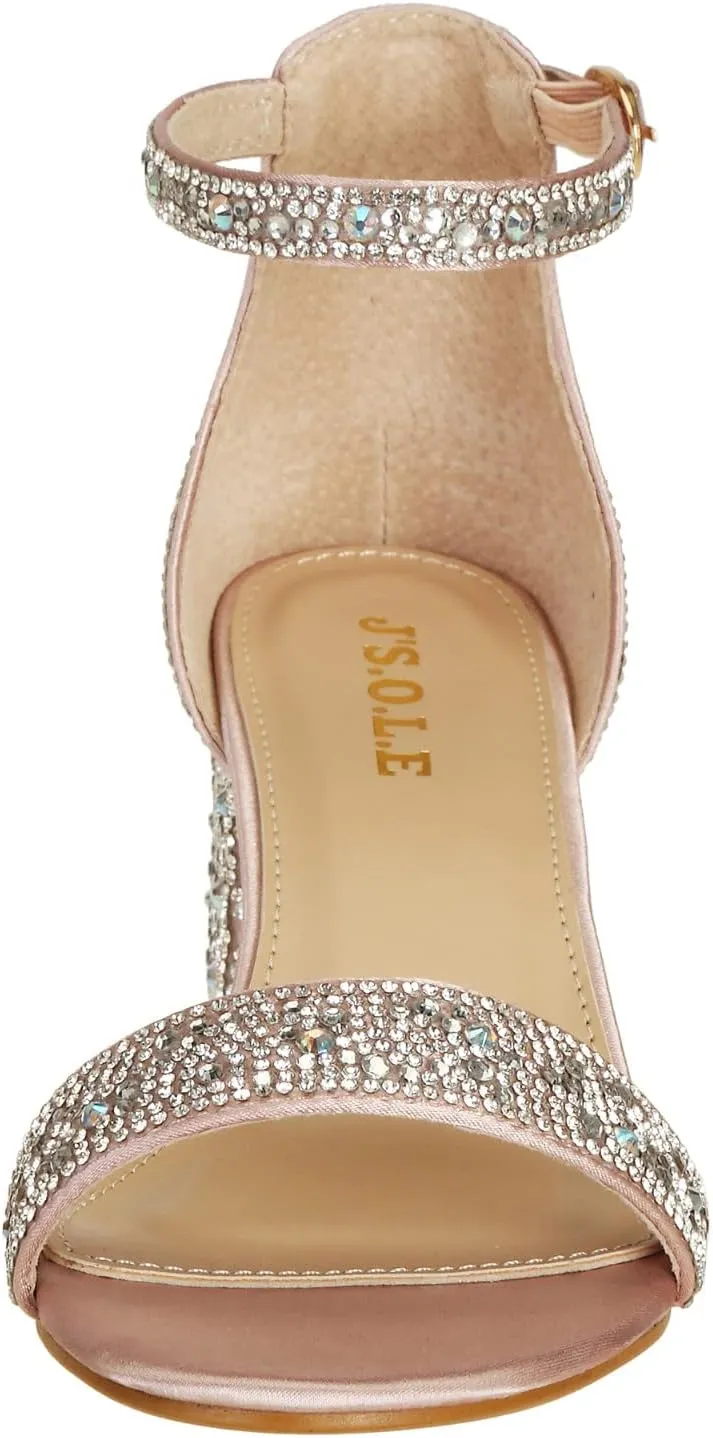 J's.o.l.e Women's Sparkly Open Toe Low Block Heel Rhinestone Dress Sandals Wedding Shoes for Bride