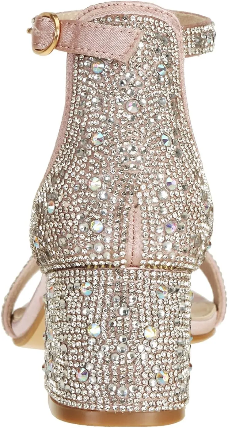 J's.o.l.e Women's Sparkly Open Toe Low Block Heel Rhinestone Dress Sandals Wedding Shoes for Bride