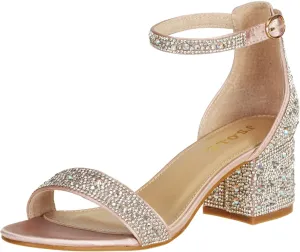 J's.o.l.e Women's Sparkly Open Toe Low Block Heel Rhinestone Dress Sandals Wedding Shoes for Bride