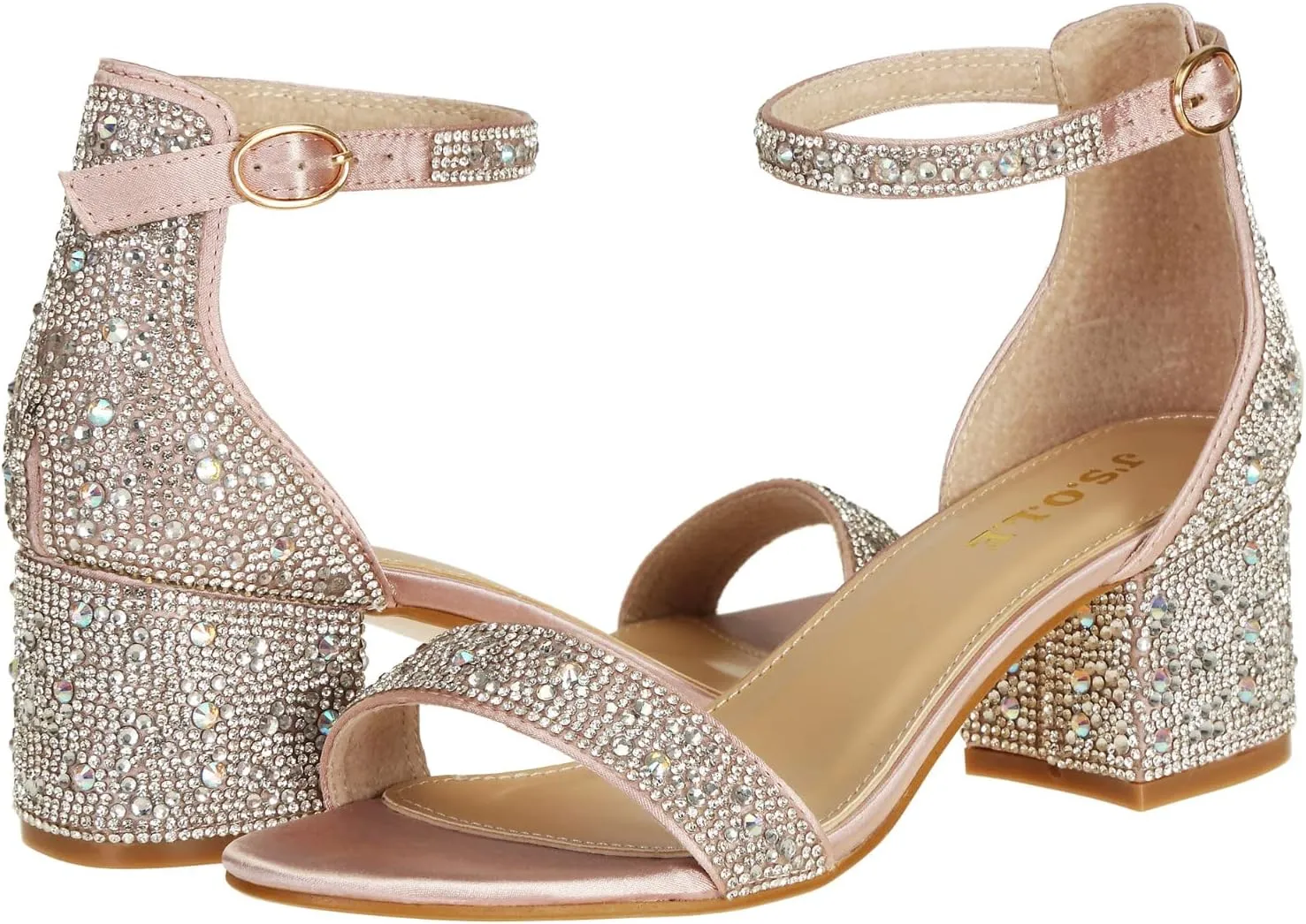 J's.o.l.e Women's Sparkly Open Toe Low Block Heel Rhinestone Dress Sandals Wedding Shoes for Bride