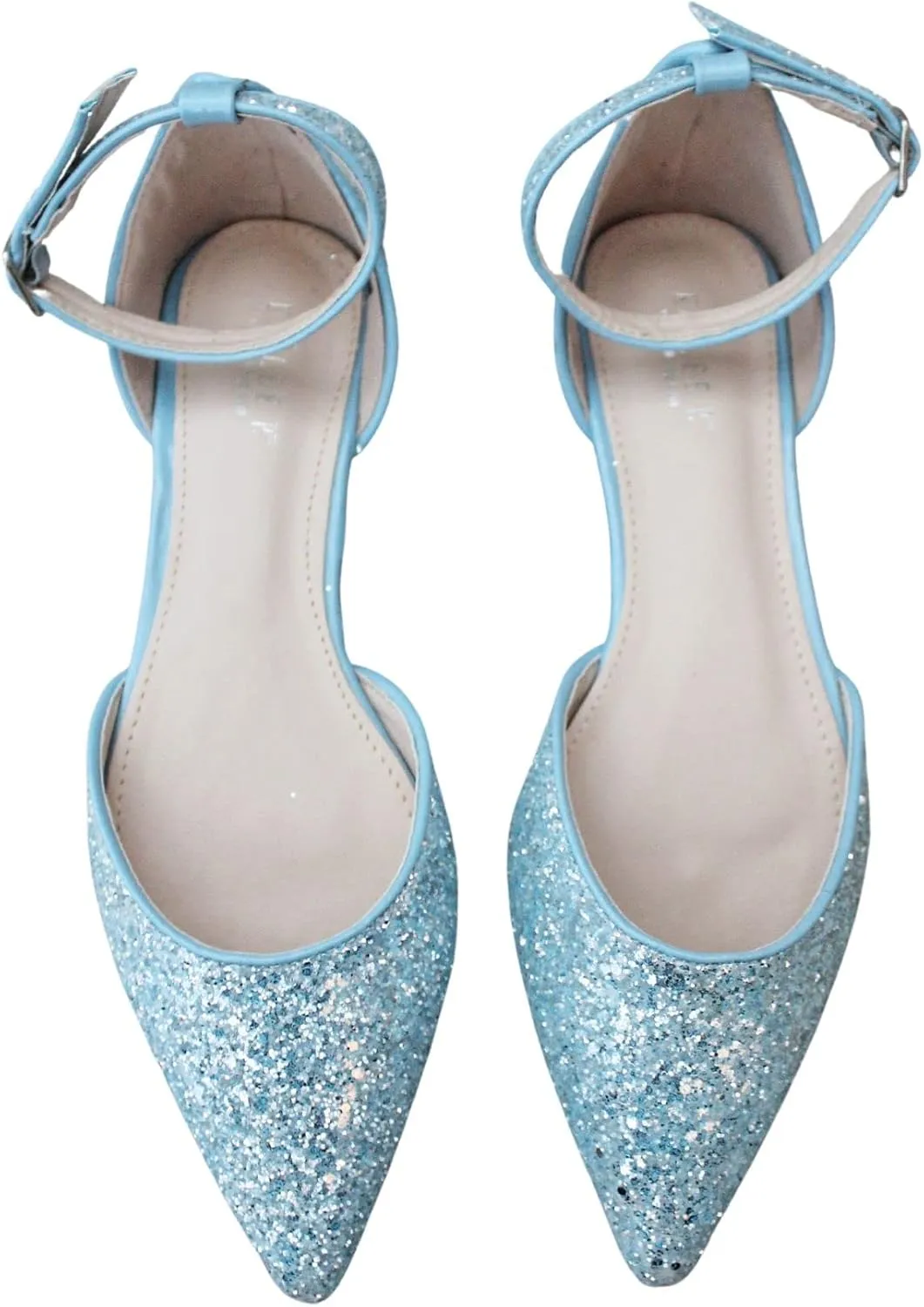 KAILEE P Rock Glitter Pointy Toe Flats with Ankle Strap, Wedding Shoes, Bridesmaids Shoes, Prom Shoes, Party Shoes, Bridal Flats