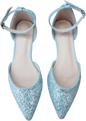 KAILEE P Rock Glitter Pointy Toe Flats with Ankle Strap, Wedding Shoes, Bridesmaids Shoes, Prom Shoes, Party Shoes, Bridal Flats