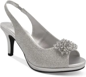 Karen Scott Womens Breena Shimmer Open Toe Heel Sandals Silver 6.5 Medium (B,M)