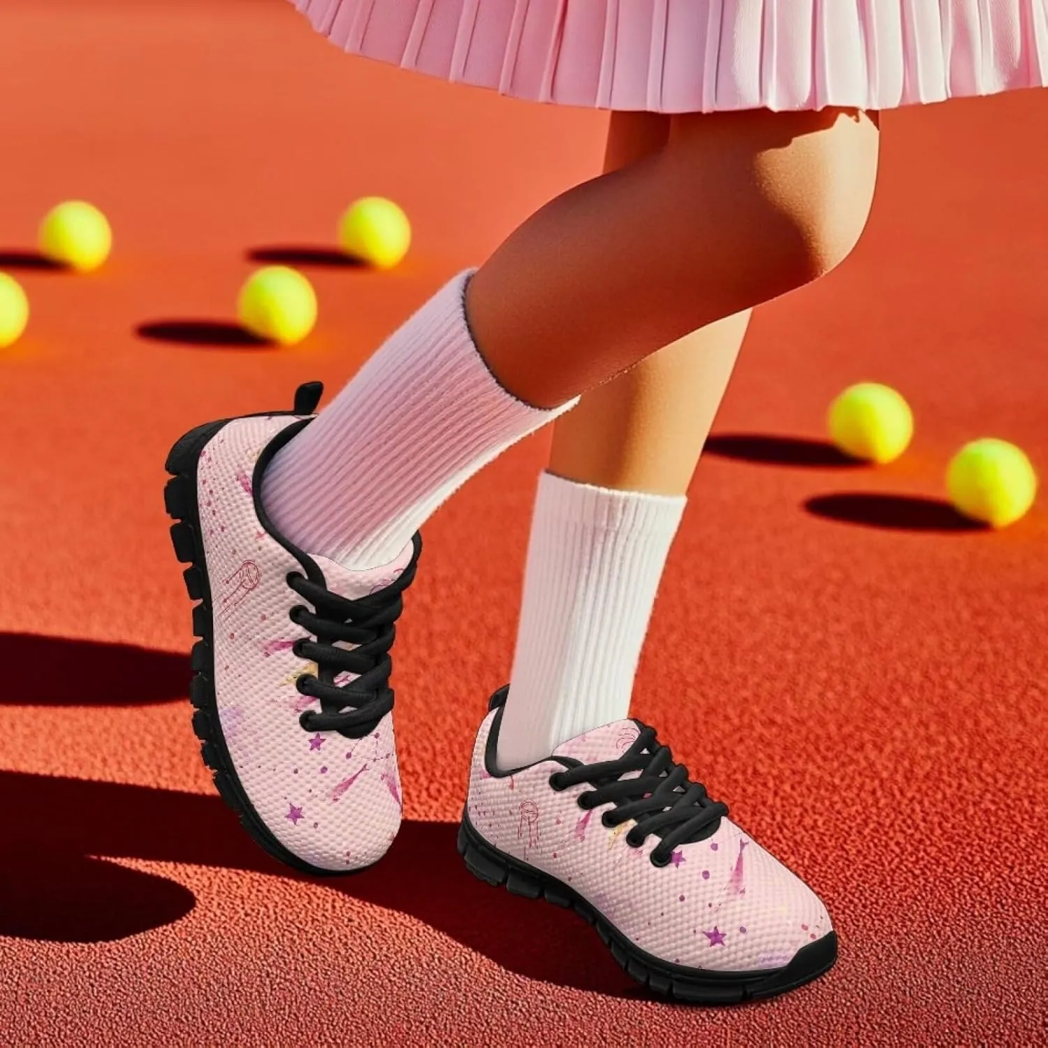 Kids Sneakers Lightweight Cat/Sloth/Koala Graphic Mesh Shoes Little Girls Lace-up Tennis Sneaker for Sport Wear