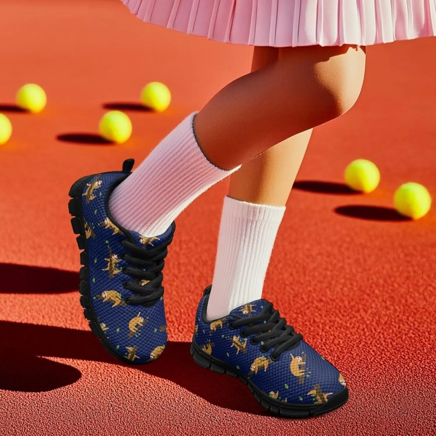 Kids Sneakers Lightweight Cat/Sloth/Koala Graphic Mesh Shoes Little Girls Lace-up Tennis Sneaker for Sport Wear