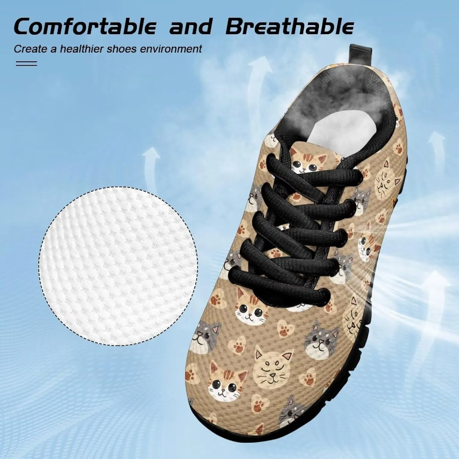 Kids Sneakers Lightweight Cat/Sloth/Koala Graphic Mesh Shoes Little Girls Lace-up Tennis Sneaker for Sport Wear