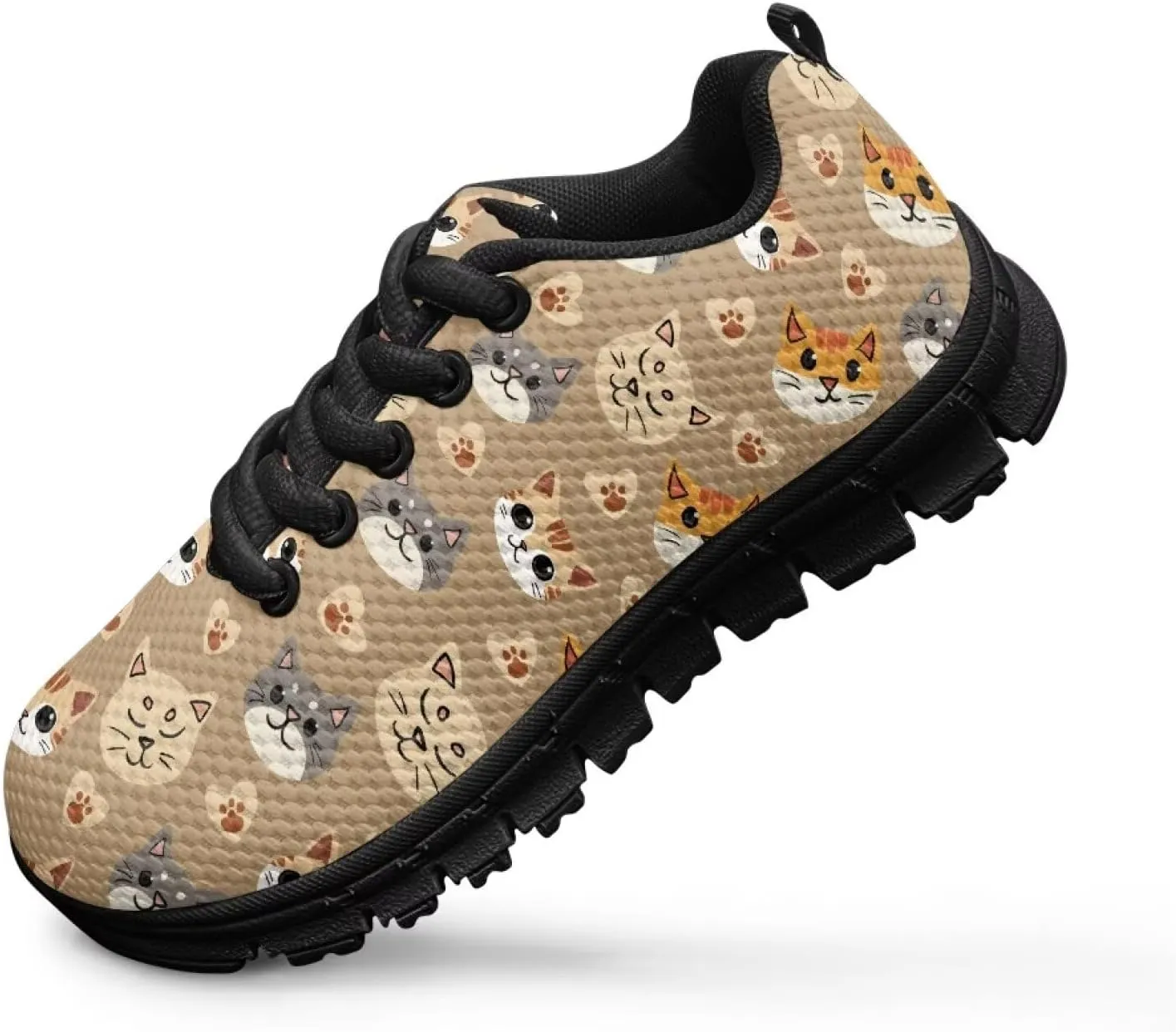 Kids Sneakers Lightweight Cat/Sloth/Koala Graphic Mesh Shoes Little Girls Lace-up Tennis Sneaker for Sport Wear