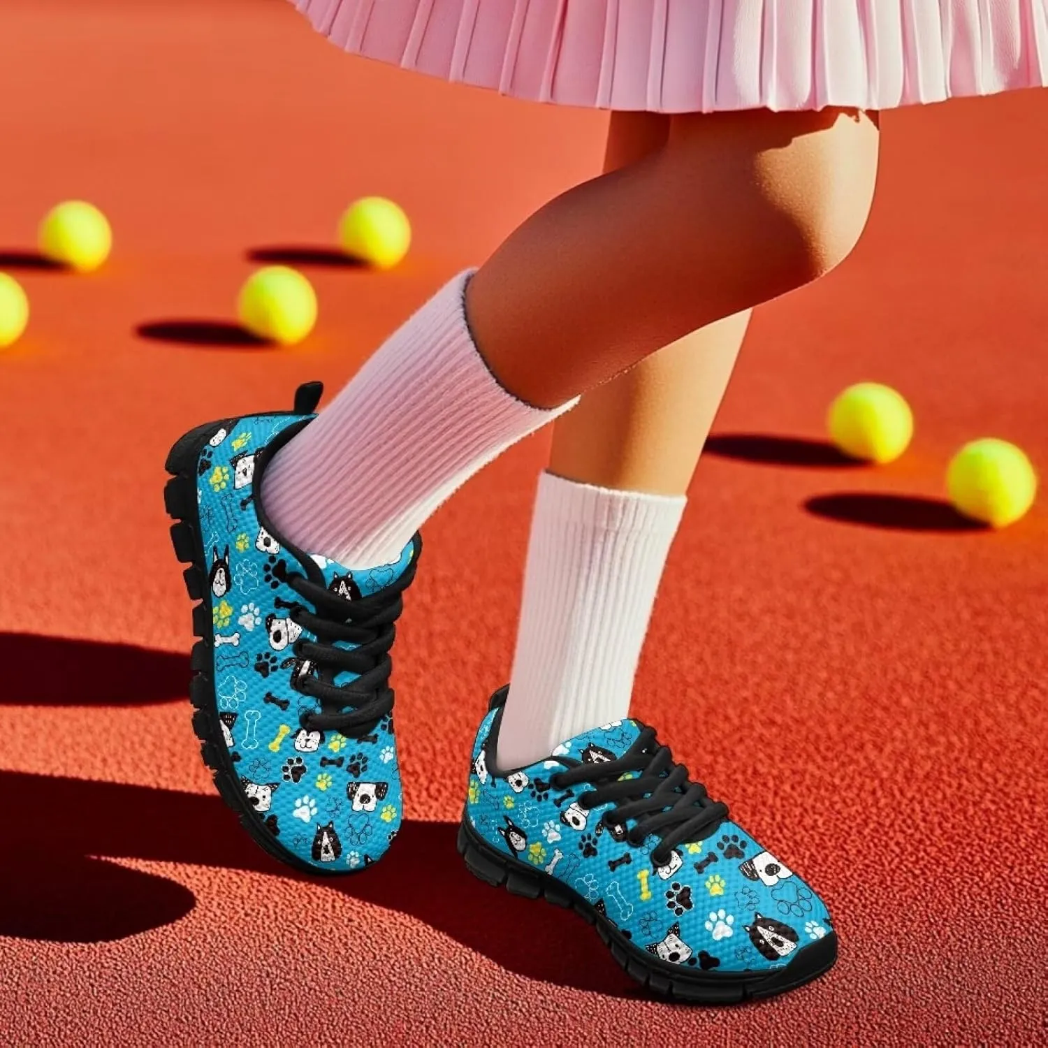 Kids Sneakers Lightweight Cat/Sloth/Koala Graphic Mesh Shoes Little Girls Lace-up Tennis Sneaker for Sport Wear