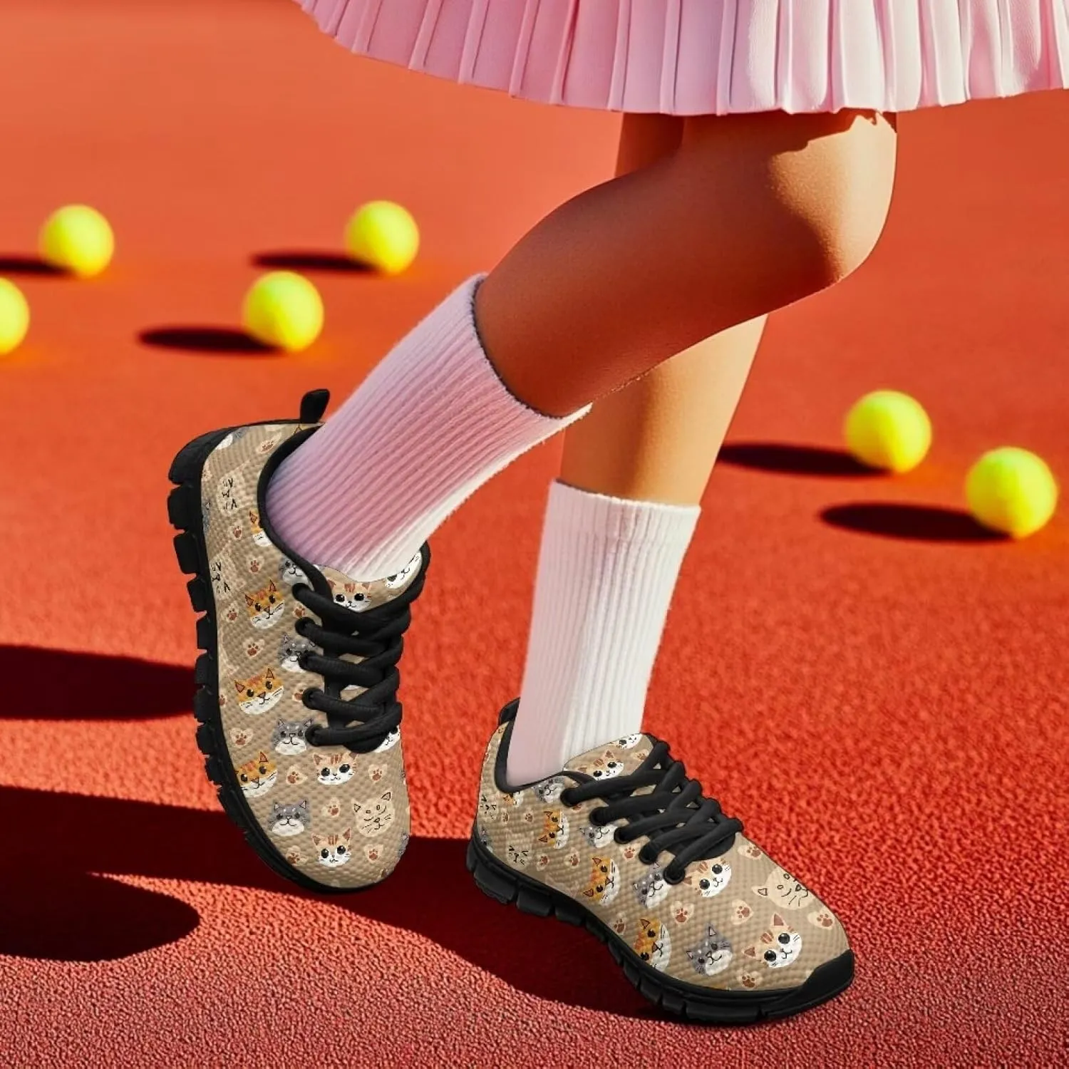 Kids Sneakers Lightweight Cat/Sloth/Koala Graphic Mesh Shoes Little Girls Lace-up Tennis Sneaker for Sport Wear