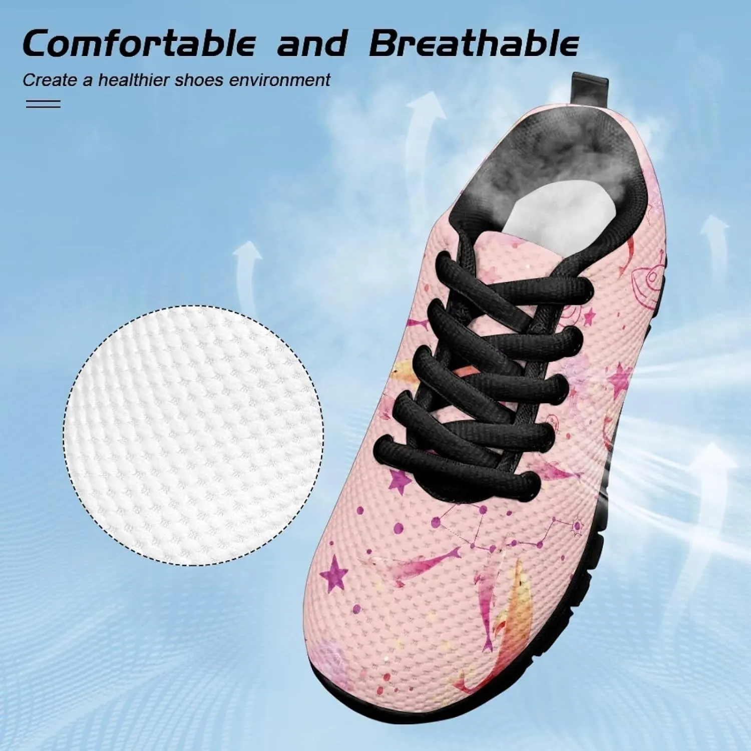 Kids Sneakers Lightweight Cat/Sloth/Koala Graphic Mesh Shoes Little Girls Lace-up Tennis Sneaker for Sport Wear