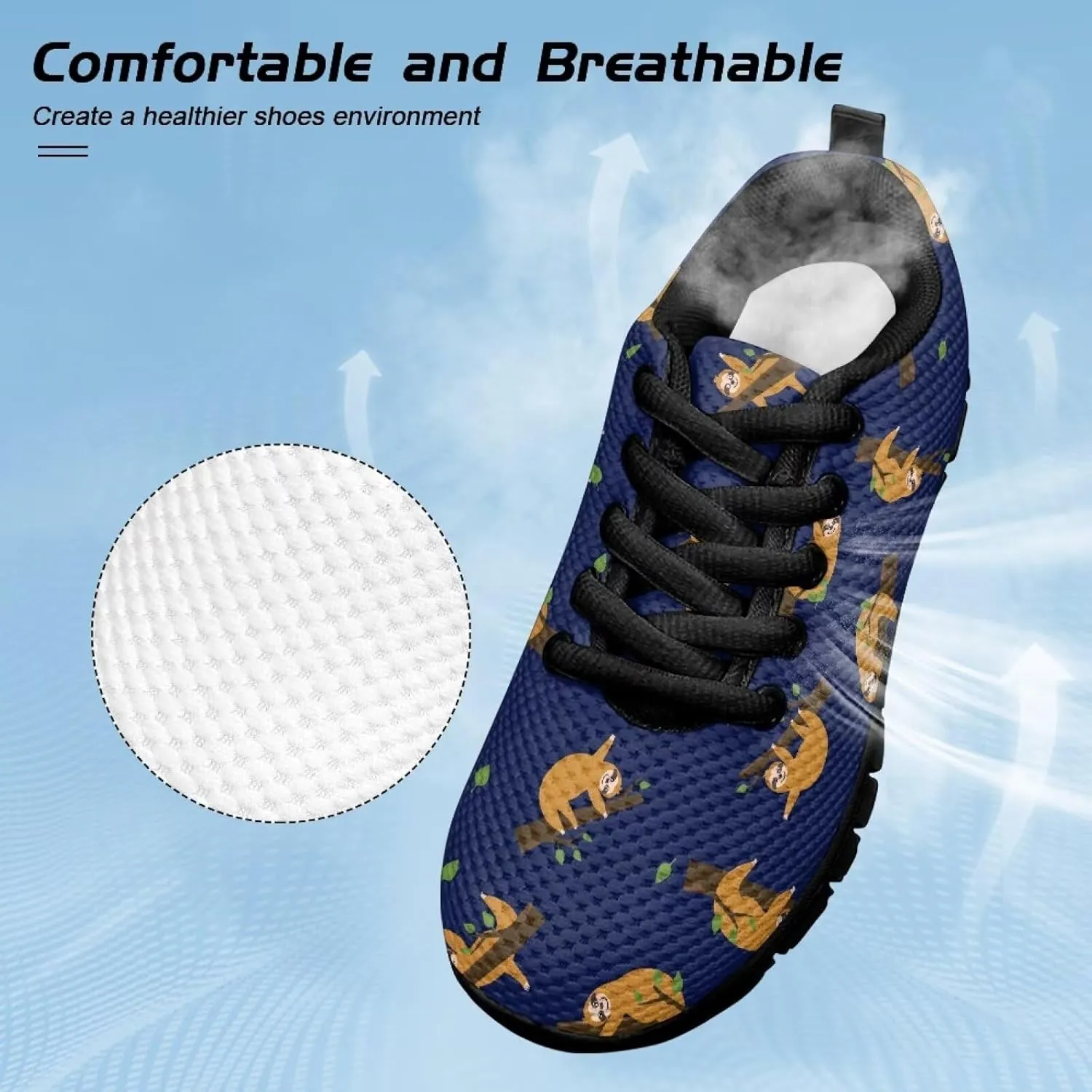 Kids Sneakers Lightweight Cat/Sloth/Koala Graphic Mesh Shoes Little Girls Lace-up Tennis Sneaker for Sport Wear