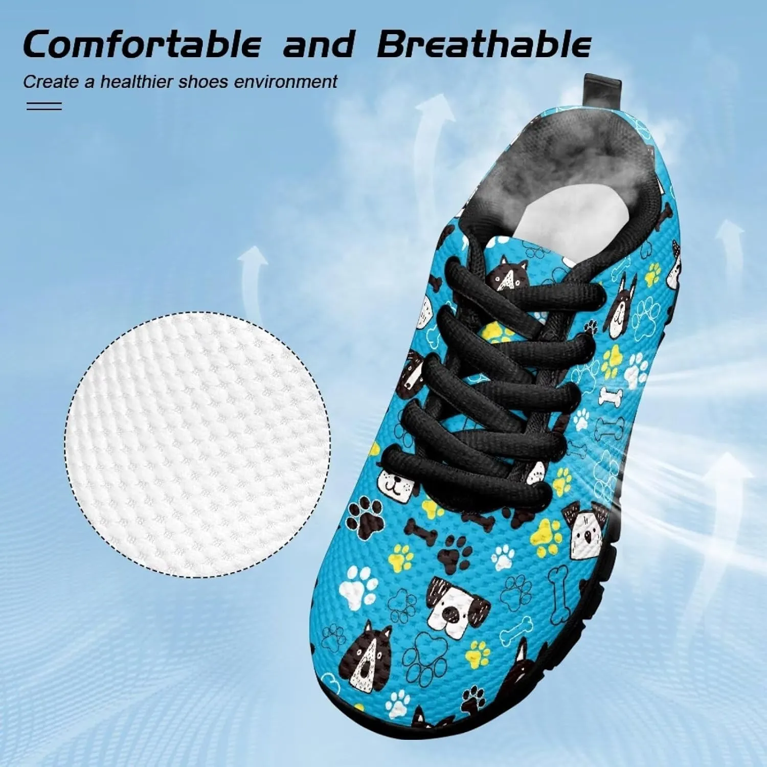 Kids Sneakers Lightweight Cat/Sloth/Koala Graphic Mesh Shoes Little Girls Lace-up Tennis Sneaker for Sport Wear