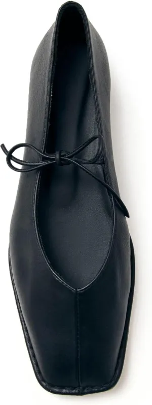 Lace Up Ballet Flats for Women Bow Square Toe Mary Jane Flats Slip On Leather Ballerina Shoes