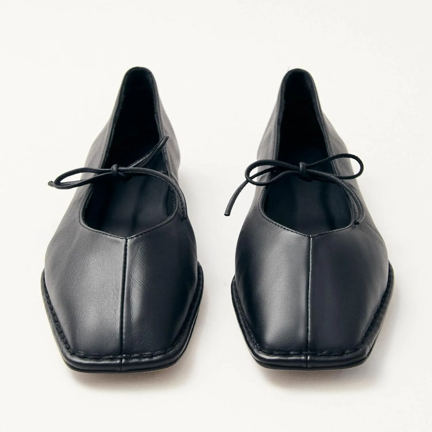 Lace Up Ballet Flats for Women Bow Square Toe Mary Jane Flats Slip On Leather Ballerina Shoes