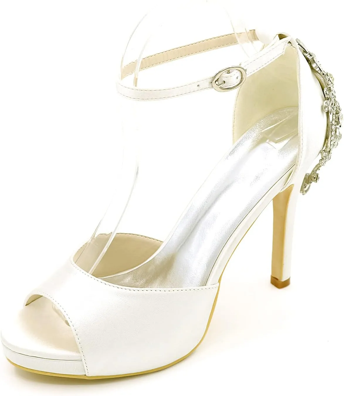Lady Satin Dress Platform High Heels Wedding Sandals Crystal Back with Free Earrings