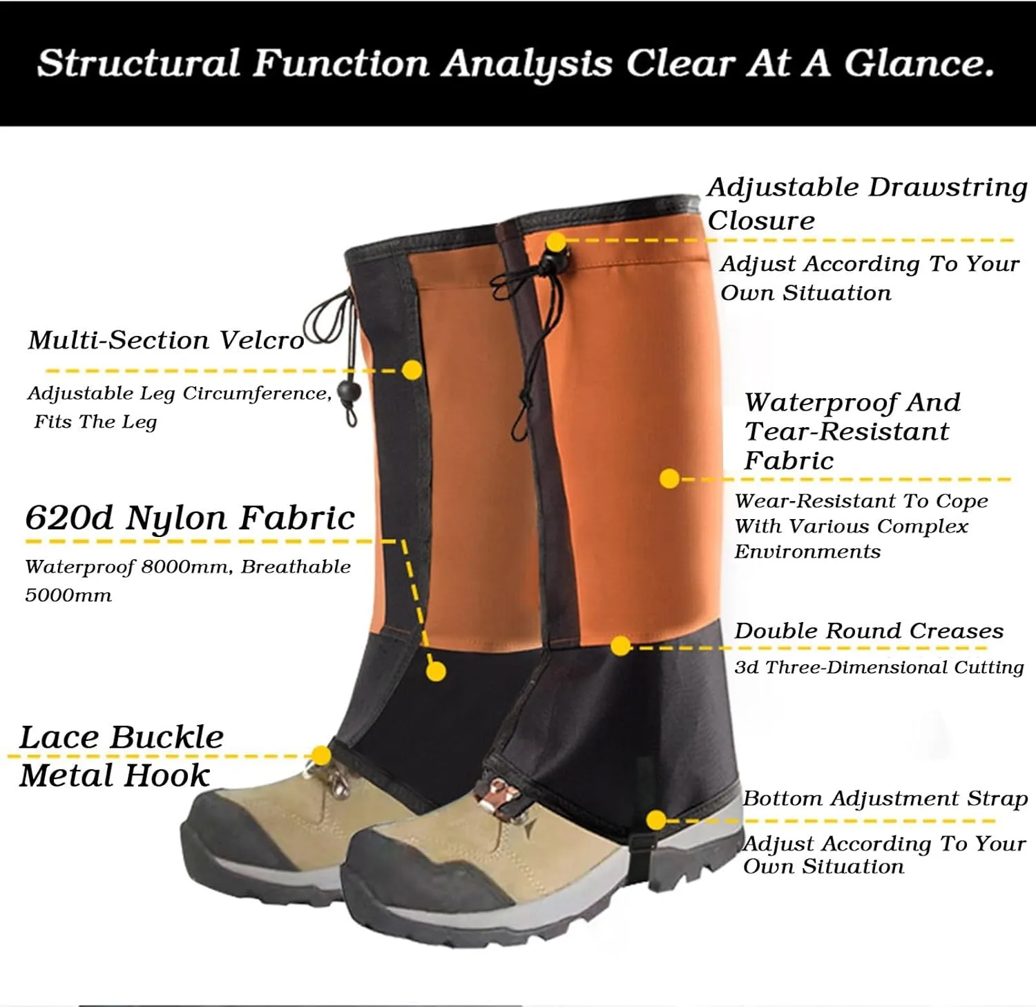 Leg Gaiters,Snake Bite Protection Guards,Outdoor Waterproof Hiking Gaiters with Adjustable Size,for Walking,Climbing,Hiking