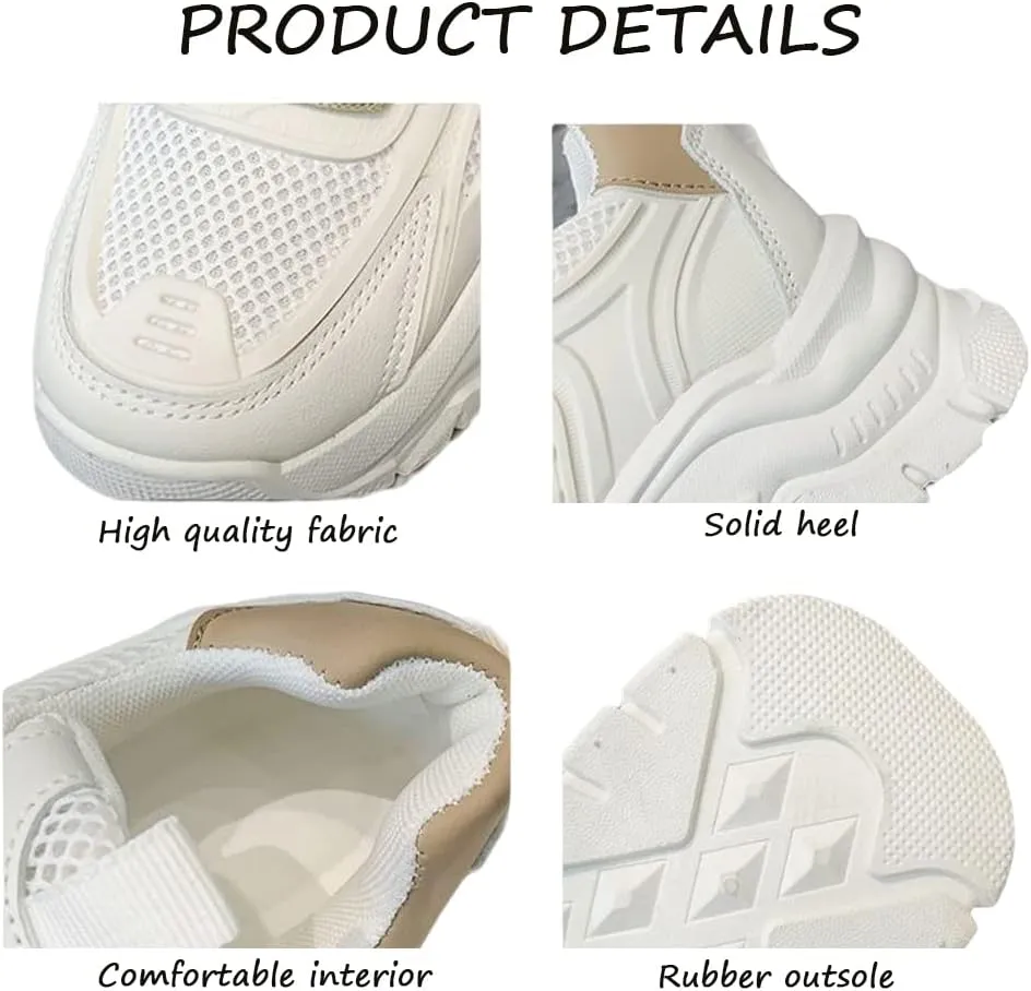 LELEBEAR Chunky White Sneakers Women, Fashion Mesh Platform Sneakers, Casual Jogging Walking Shoes with Cute Socks