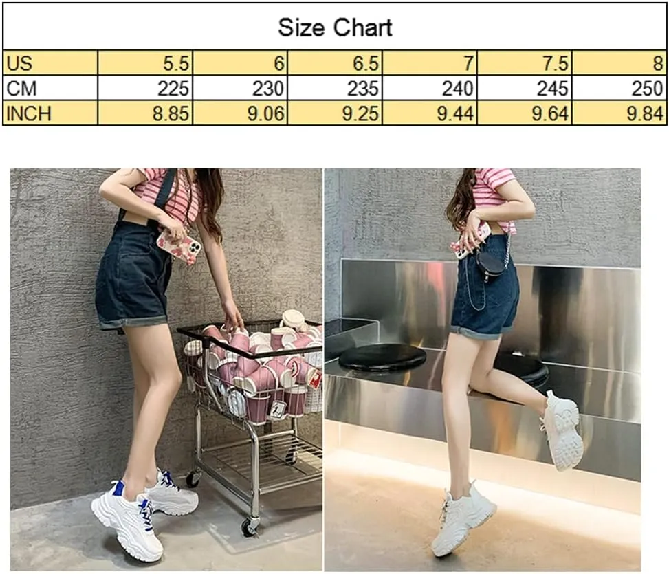 LELEBEAR Chunky White Sneakers Women, Fashion Mesh Platform Sneakers, Casual Jogging Walking Shoes with Cute Socks