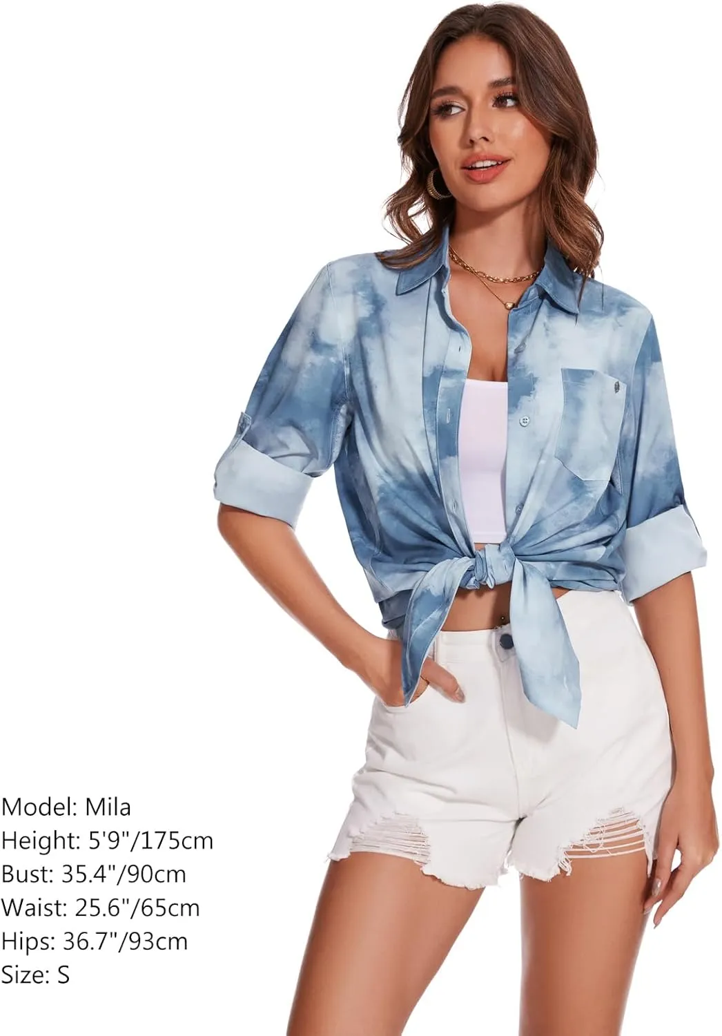 Lightbare Women’s UPF 50  Button Down Shirt Dress Collared Long Sleeve Blouse Swimsuit Coverup Boyfriend Shirts Loose Fit