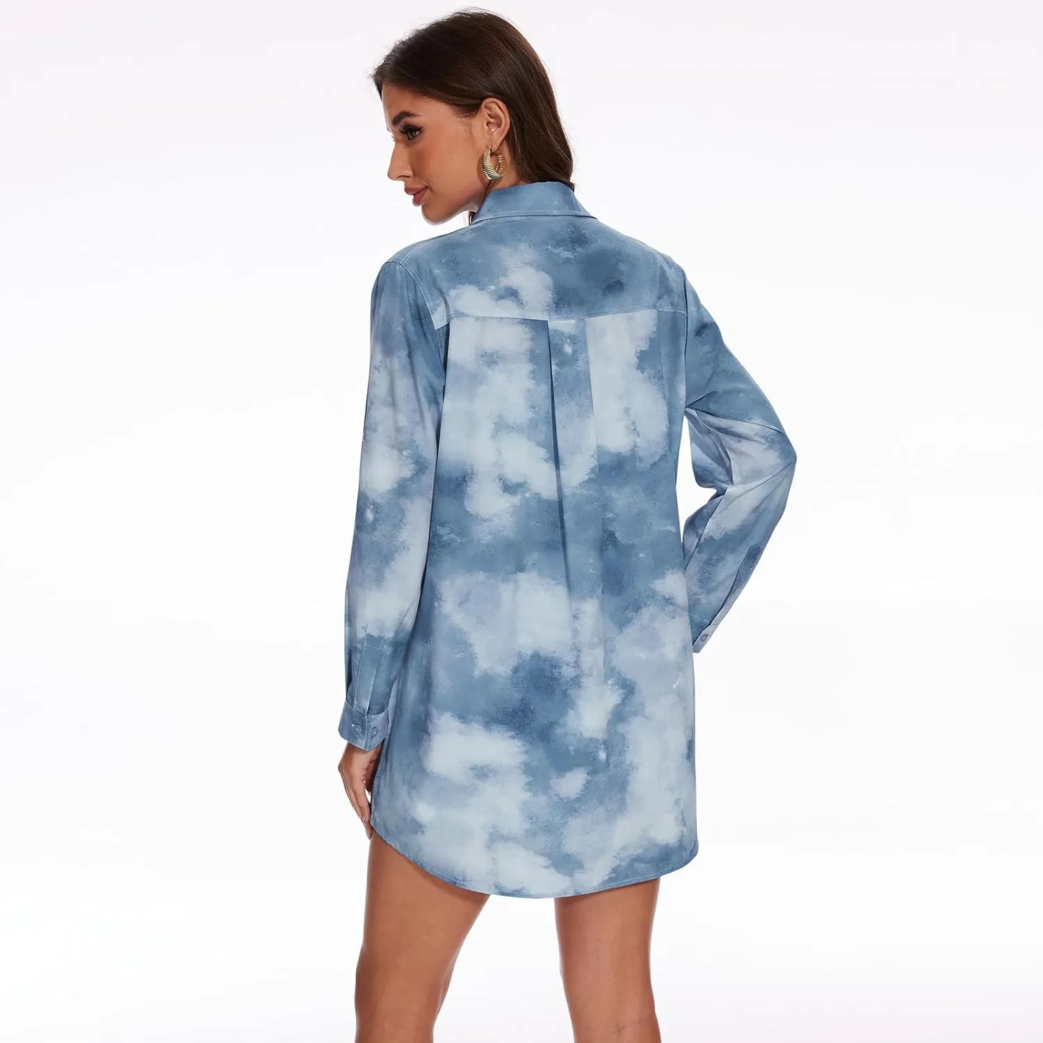 Lightbare Women’s UPF 50  Button Down Shirt Dress Collared Long Sleeve Blouse Swimsuit Coverup Boyfriend Shirts Loose Fit