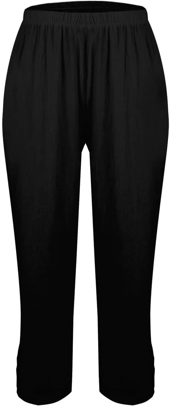 Linen Pants for Women 2025 Summer Waist Elastic Straight Leg Lounge Boho Pant Casual Loose Beach Trousers with Pockets