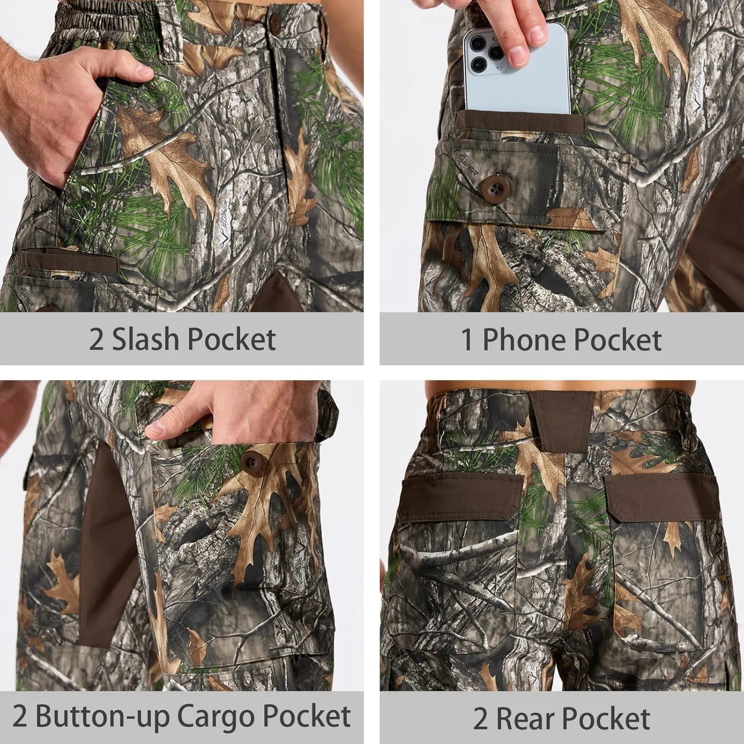 LOOGU Camo Hunting Pants for Men Water-Resistant Quiet & Matte Turkey Hunting Camo Pants for Men with 6 Pockets