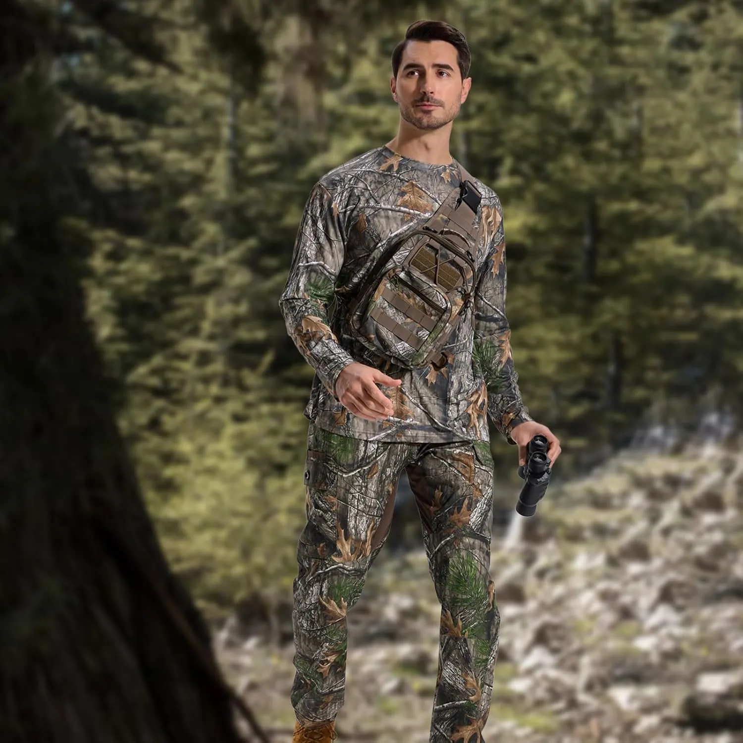 LOOGU Camo Hunting Pants for Men Water-Resistant Quiet & Matte Turkey Hunting Camo Pants for Men with 6 Pockets
